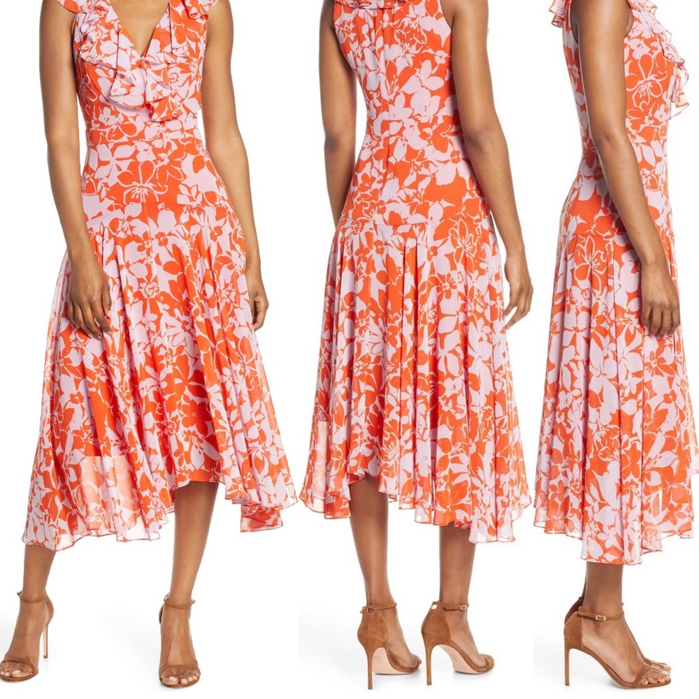 Print Handkerchief Hem Midi Dress